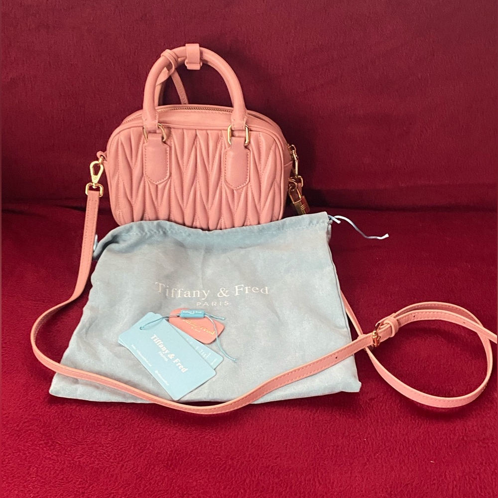 Tiffany & Fred Pink Quilted Leather Handbag / Purse with Gold Accents